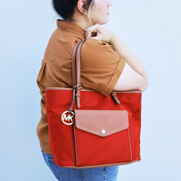 NWT Michael Kors Nylon Pocket Travel Tote Dark Red